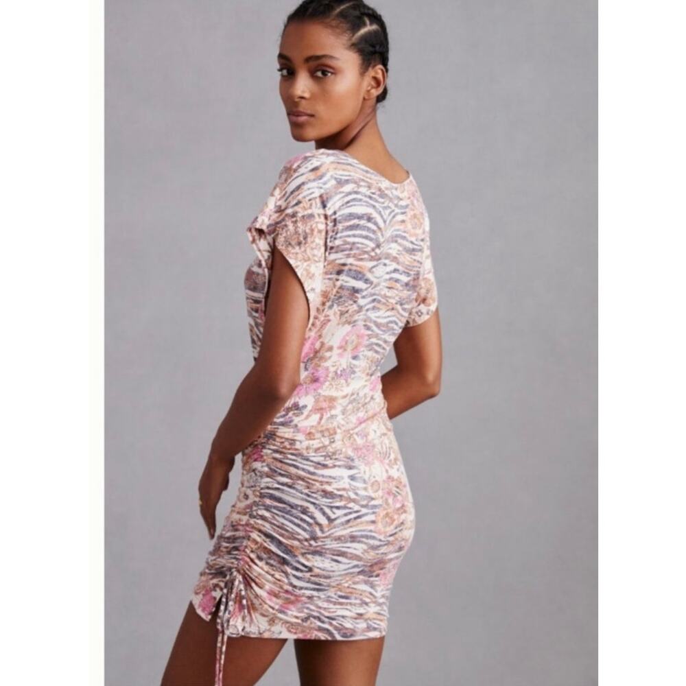 NWT Daily Practice Anthropologie Side Ruched Mini Dress Stretch Boho Clingy Sz S - Picture 2 of 11